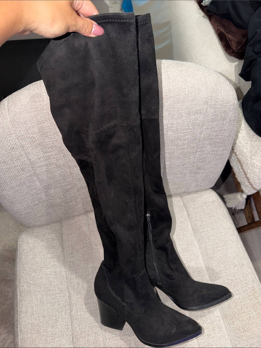 Marc Fisher Black Suede Over-the-Knee Block Heel Boots